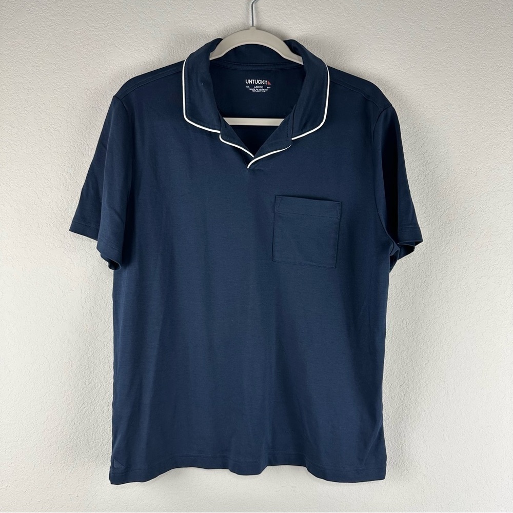 Untuckit Blue Altavia Johnny Buttonless Collar Short Sleeve Polo Shirt Large